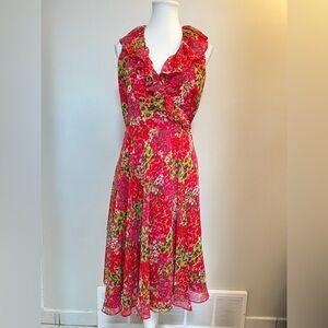 Lauren Ralph Lauren Floral Chiffon Wrap Dress Ruffle Tie Waist Size 4